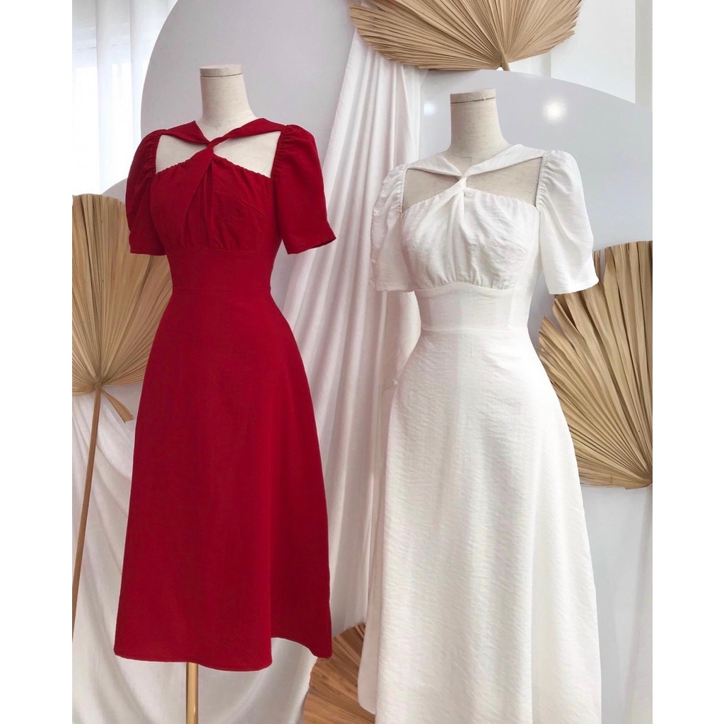 Đầm xoắn ngực dáng dài, có tay basic mặc đầm Tết siêu xinh nha , size SML, hàng thiết kế