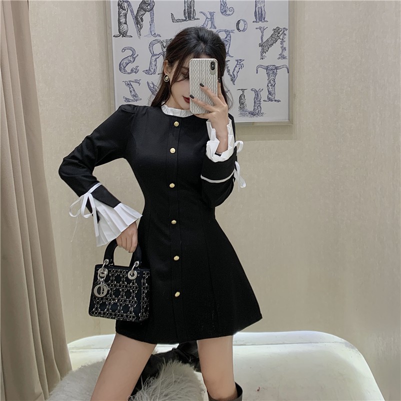 JANE Đầm ngắn tay dài tông Đen phong cách Đông Âu thanh lịch thời thượng | BigBuy360 - bigbuy360.vn