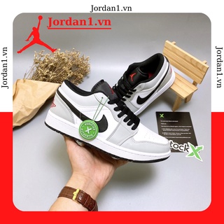 Giày Jordan Nam Nữ JD1, Giày Jordan Cổ Thấp Smoke Xám Gót Chỉ Đỏ Full Box Bill