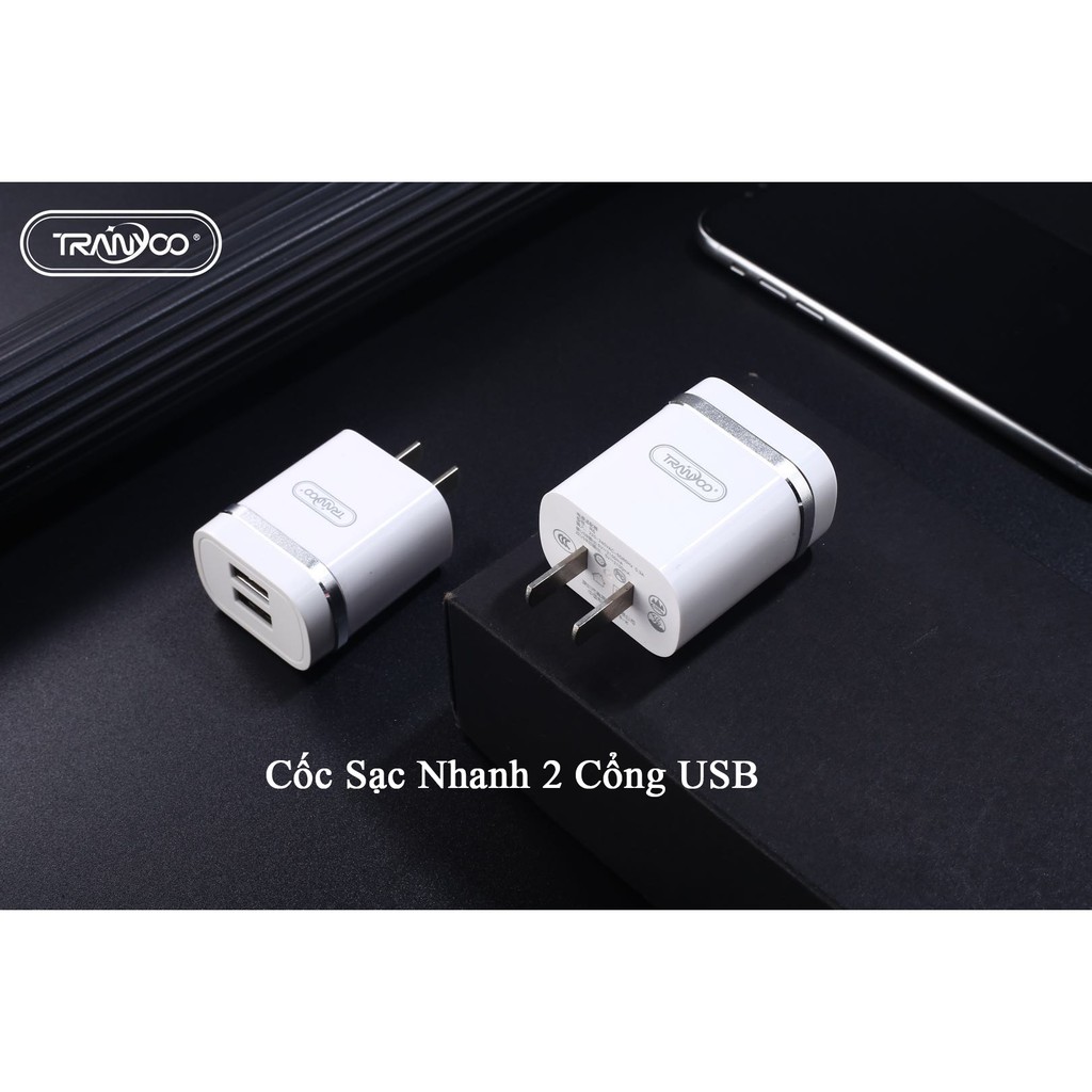 Cốc Sạc Nhanh Tranyoo R6 hỗ trợ sạc nhanh 2.4A IOS và SamSung OPPO đều có thể dùng an toàn ổn định sử dụng