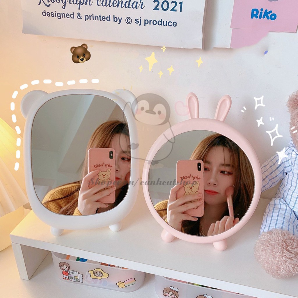 Gương -gương tai mèo để bàn trang điểm Hàn Quốc mini cute dễ thương gương di động VP36