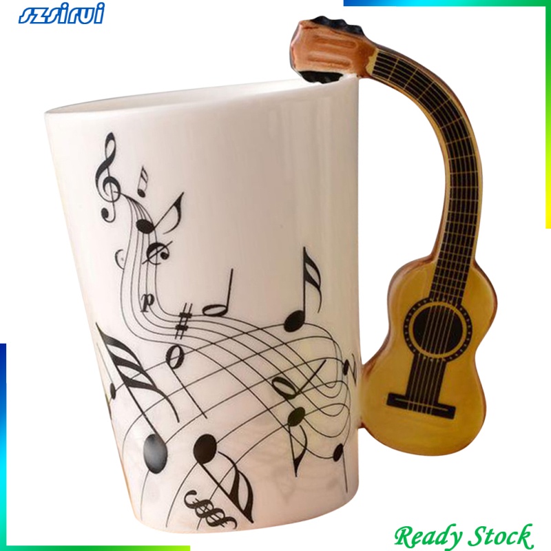 Cốc Sứ Uống Cà Phê Hình Đàn Guitar Màu Đen Sáng Tạo