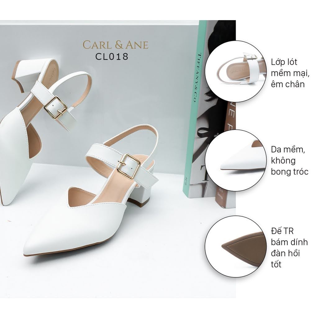 Carl & Ane - Giày sục nữ Carl & Ane 2022 kiểu bít mũi phối quai ngang khóa màu đen cao 6cm _ CL018