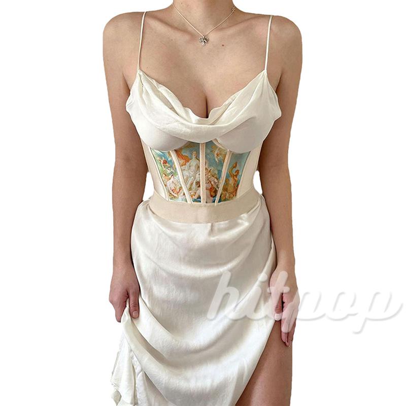 Hitpop-Women Fitness Waist Trainer, Oil Painting Print Elastic Corset Cincher Shaper with Chest Support for Girls,