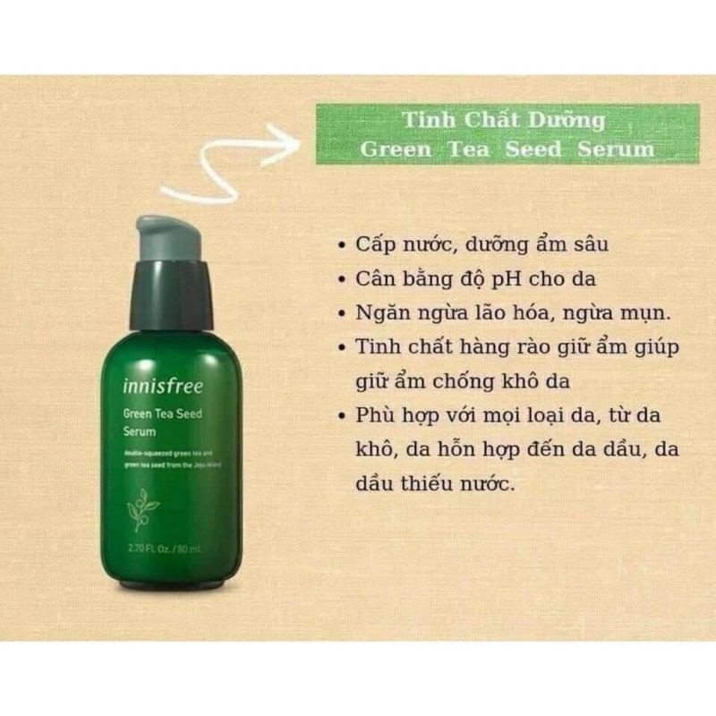 ❤𝙁𝙧𝙚𝙚𝙨𝙝𝙞𝙥❤Serum trà xanh innisfree the green tea 80ml