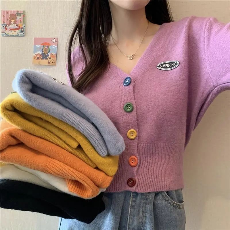 Áo Cardigan Form Croptop  Cúc Áo Nhiều Màu Năng Động