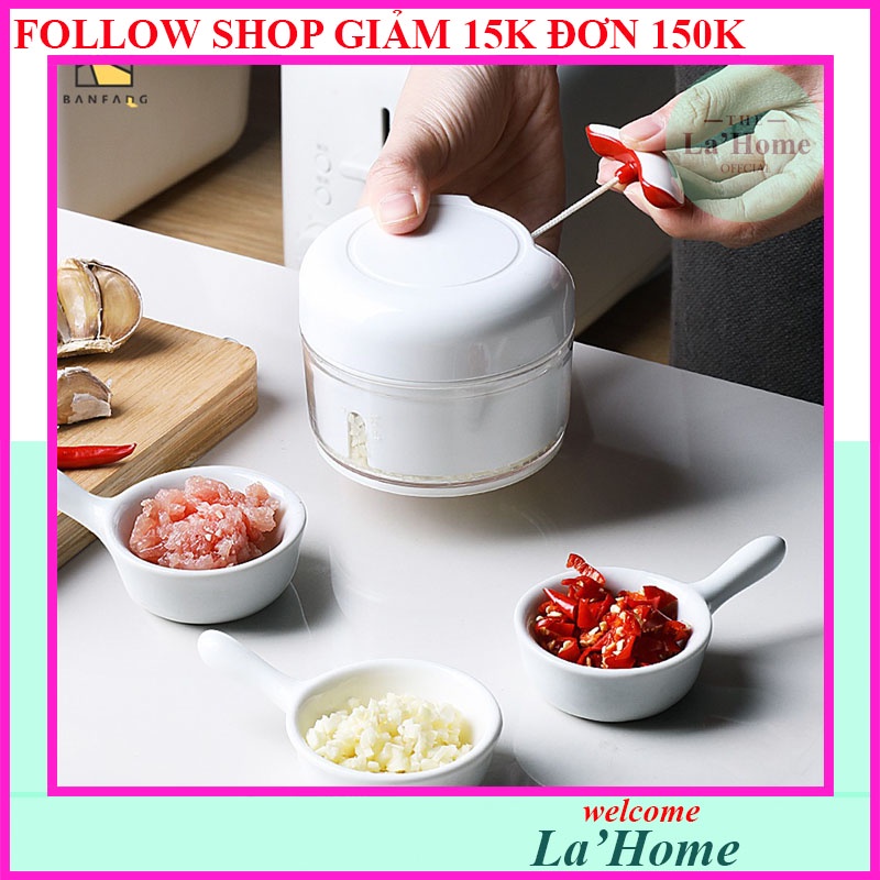 Dụng cụ xay tỏi ớt bằng tay Mini Food Chopper La'Home Tiện Dụng, Máy xay nhuyễn tỏi ớt hành gia vị cầm tay