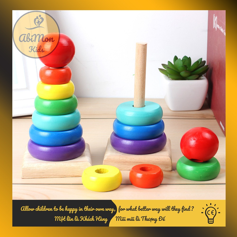 🌻 Bộ Xếp Tháp Cầu Vồng Bằng Gỗ Cho Bé ☘️ Montessori cao cấp ✨