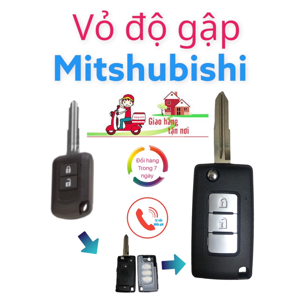 Vỏ Độ Gập Mitshubishi dành cho xe Triton, Attrage, Xpander, Outlander, Mirage , Miễn phí cắt răng chìa khóa