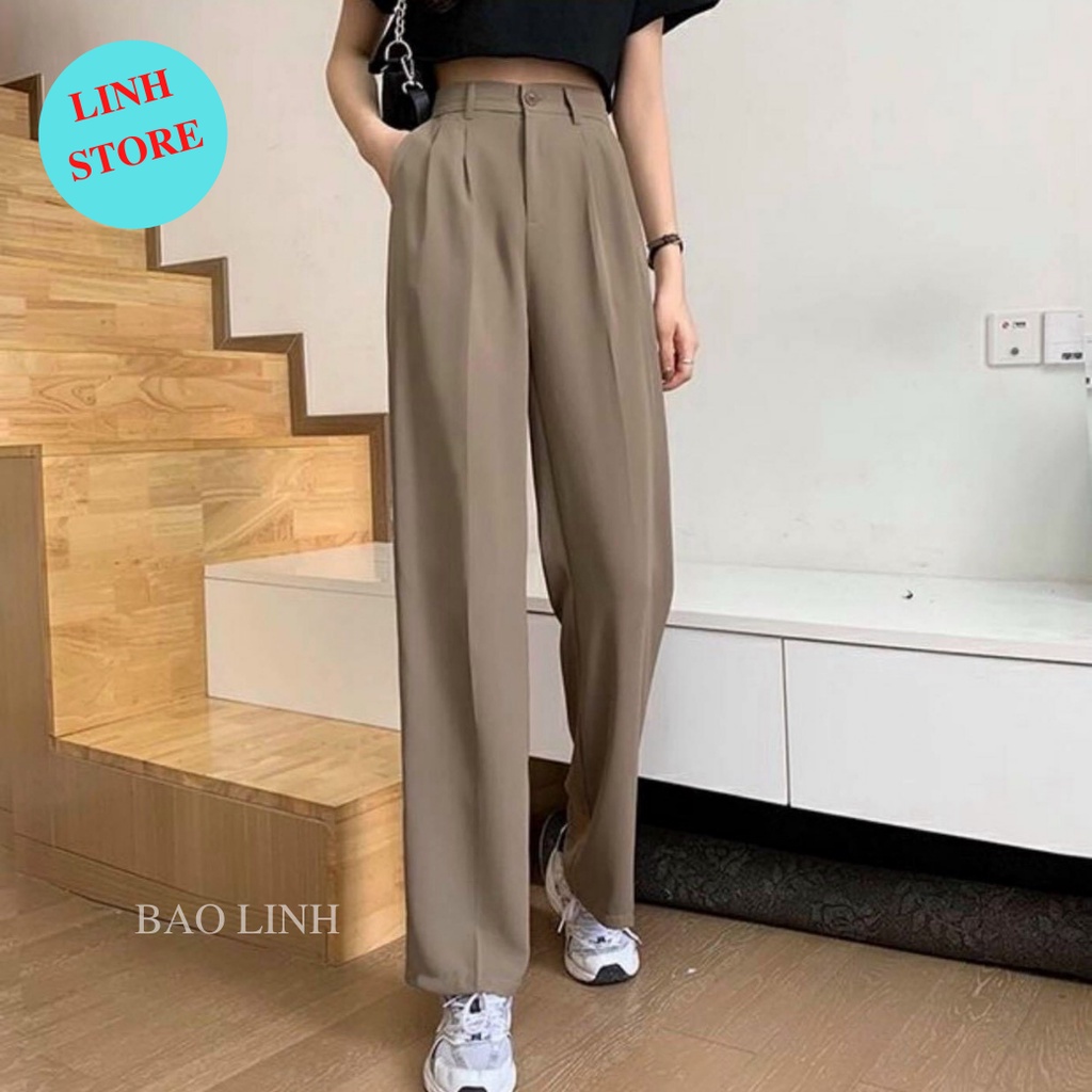 Quần Vải Ống Suông Nữ Cạp Cao, Quần Ống Rộng Nữ Công Sở  Mặc Đi Làm Đi Học