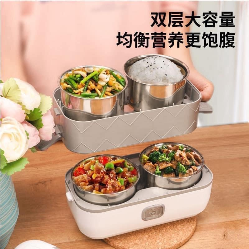 Hộp cơm văn phòng cắm điện 3 tầng đa năng hâm nóng và tự nấu chín thức ăn với 4 hộp Inox