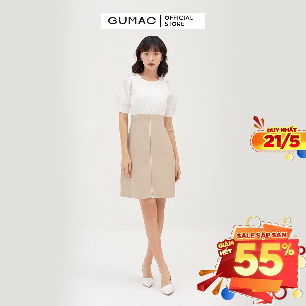 [Mã MABR07062 giảm 8% tối đa 50K đơn từ 249K] Đầm ôm nữ tay lỡ phối màu GUMAC đồ công sở thanh lịch, sang trọng DB392