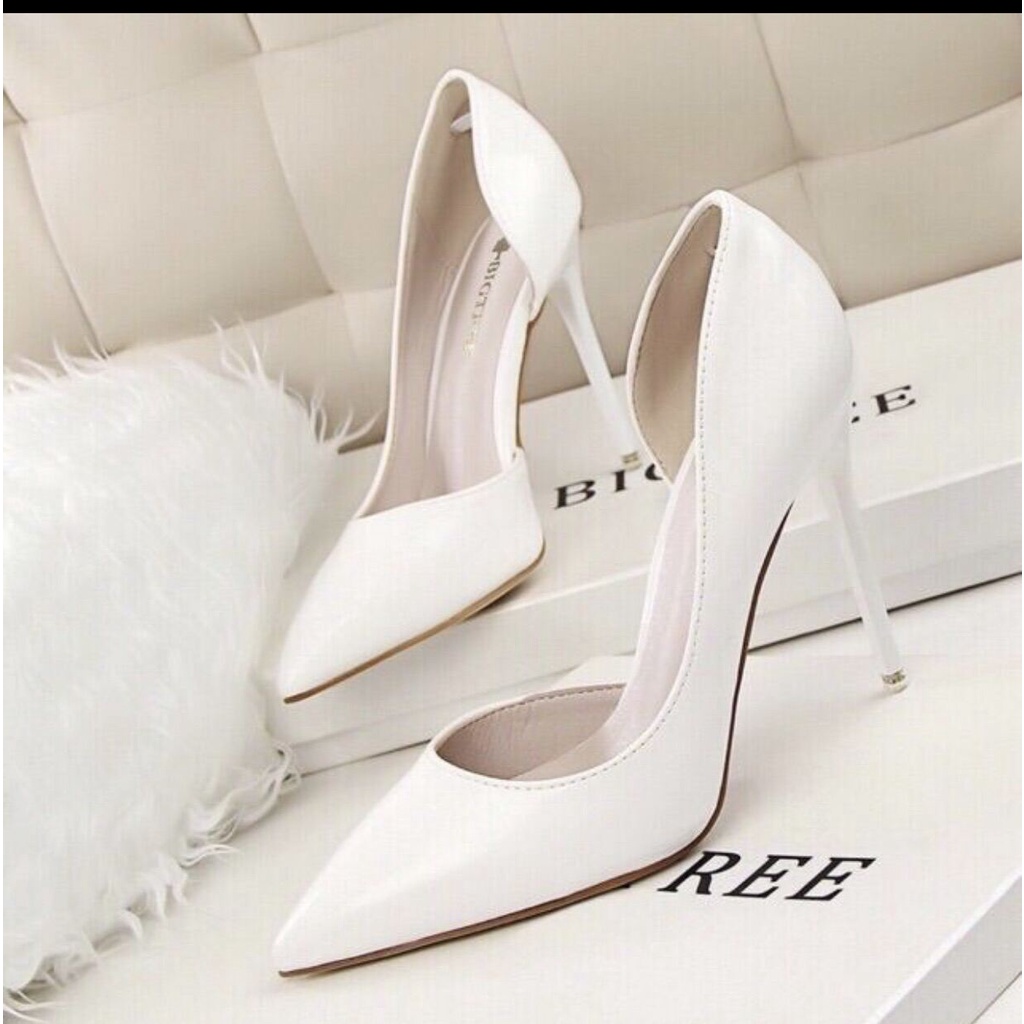 Giày Cao Gót Hở Eo 7P , Da bóng, mũi nhọn, Gót Đũa - Hàng VNXK Cao Cấp - Full Size 34-40