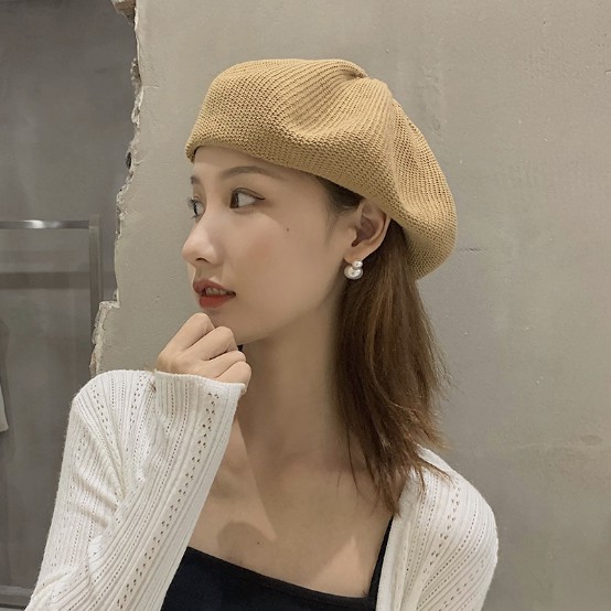 Mùa hè, mùa thu Nón Beret Len Không Vành Thoáng Khí Thời Trang Retro Cho Nữ