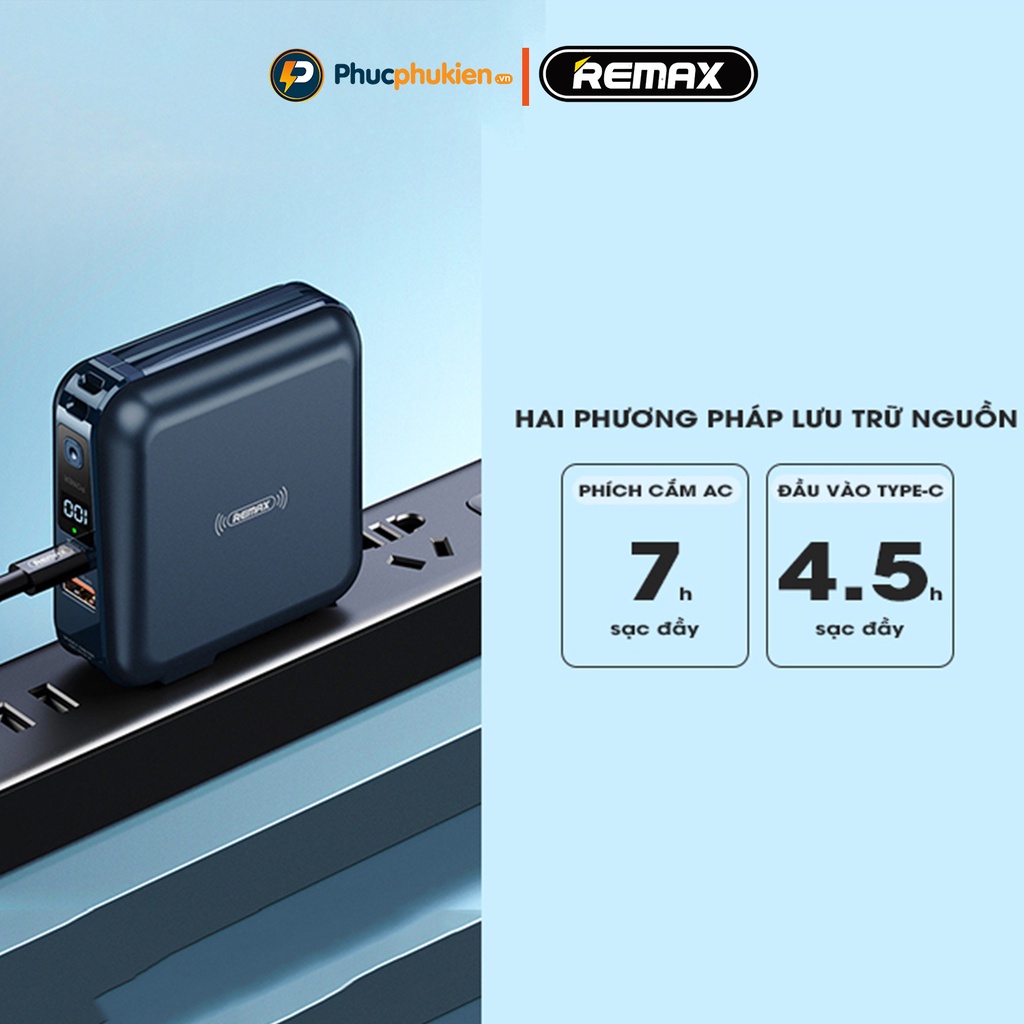 Sạc dự phòng 10000mah chính hãng Remax RPP 145 hỗ trợ sạc không dây và sạc nhanh 2 chiều 18w - Phúc Phụ Kiện HCM