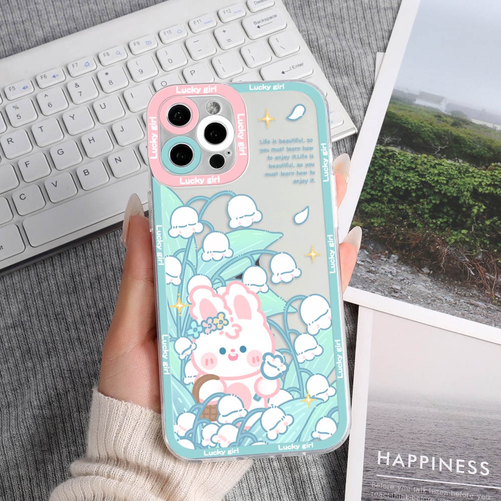 Ốp Điện Thoại Tpu Mềm Chống Sốc In Hình Thỏ Và Hoa Cho iPhone 11 12 13 pro max XS X XR XSMax 7 8 6 6s plus SE 2020