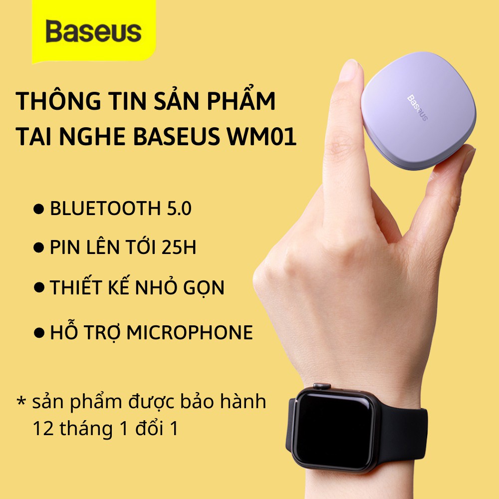 Tai nghe bluetooth Basues WM01, chống ồn, âm thanh nổi, nghe nhạc 5h, chạm cảm ứng, lỗi 1 đổi 1