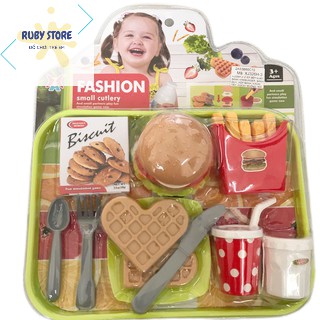 VỈ ĐỒ CHƠI KHAY THỨC ĂN NHANH: BÁNH HAMBURGER, NƯỚC NGỌT, MUỖNG NĨA (22 MÓN)