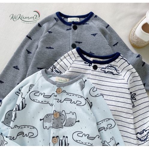 Set quần áo cotton len dài tay phối viền (KM22-ST234) Kakummi