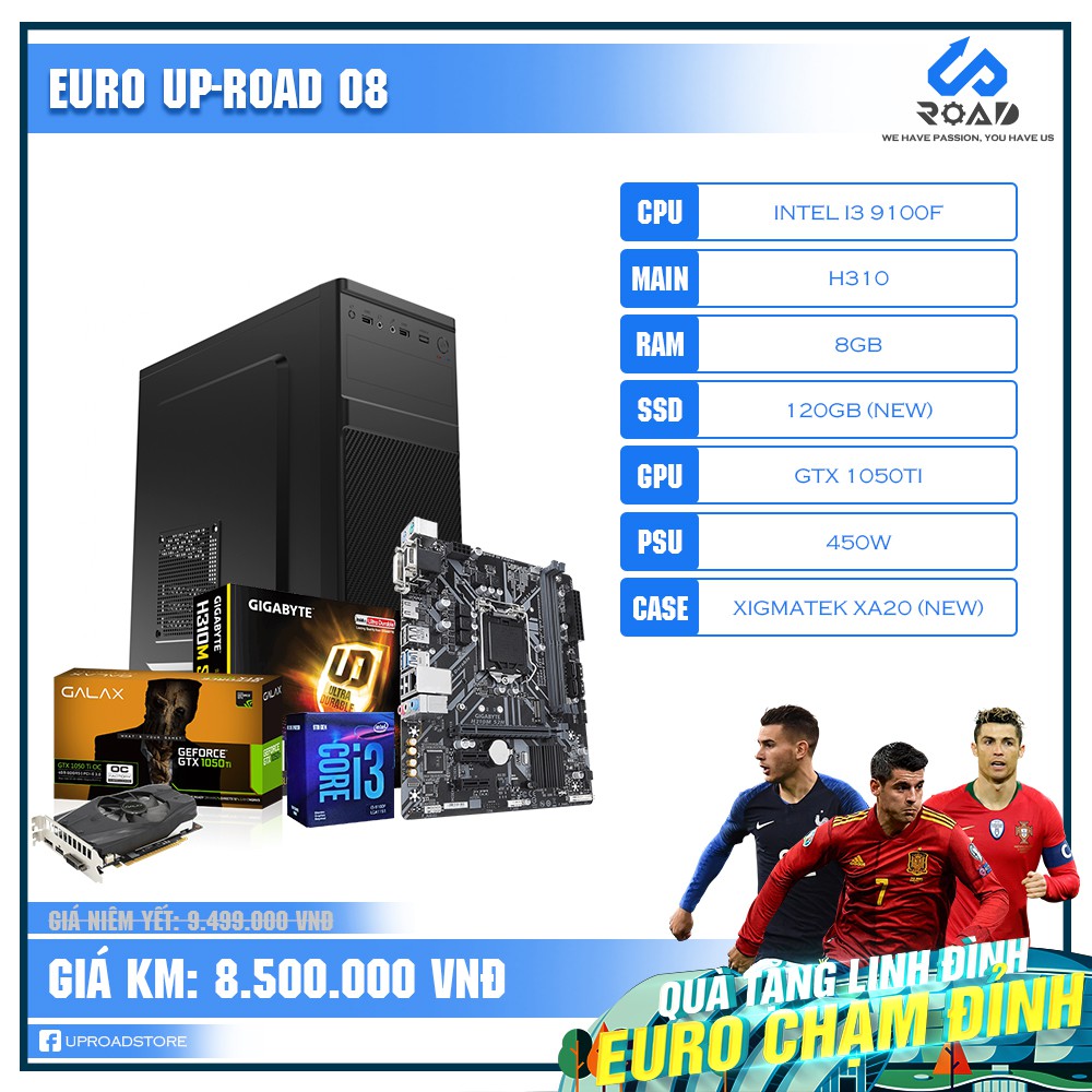 [QUÀ TẶNG LINH ĐÌNH - EURO CHẠM ĐỈNH] Bộ PC Gaming I3 9100f H310 Ram 8GB VGA 1050TI 4GB SSD 120 Nguồn 450W Vỏ Xigmatek