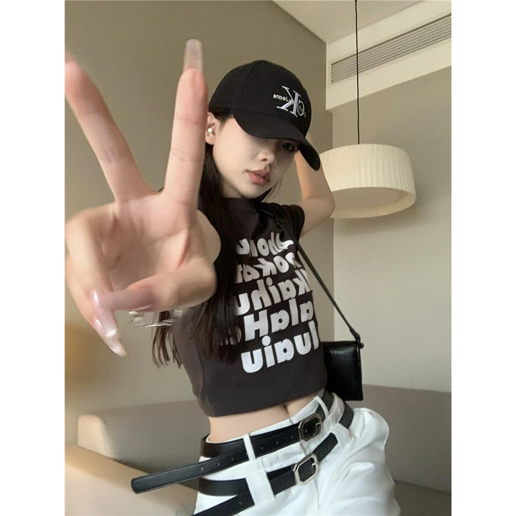 Áo Thun Cộc Tay Cổ Tròn Dáng Ôm In Chữ 63371