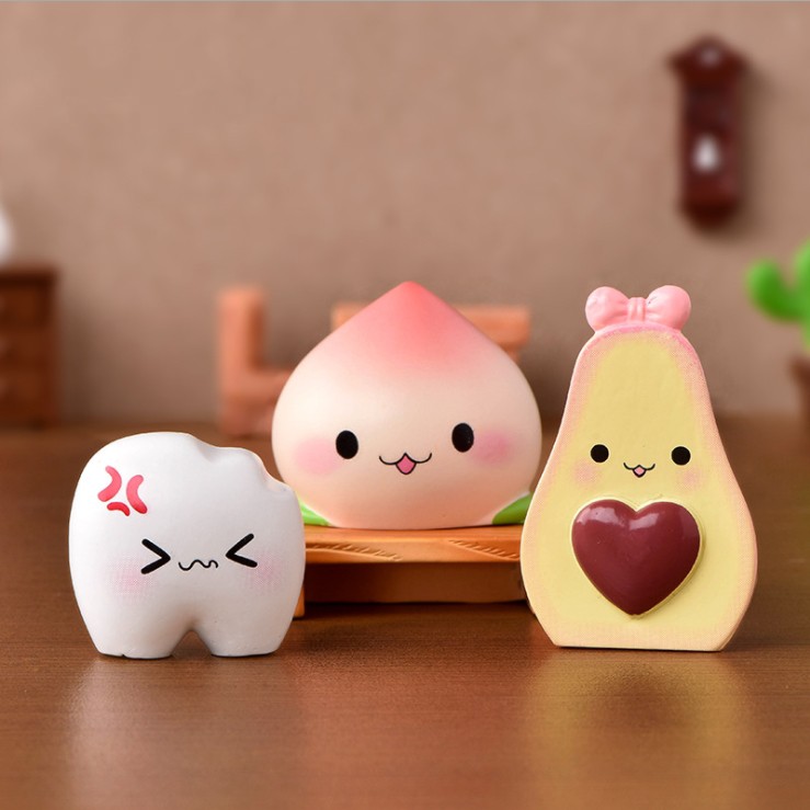 Charm búp bê cảm xúc hình quả bơ, răng sâu, cơm bento, mây sét cho các bạn trang trí tiểu cảnh, terrarium, DIY