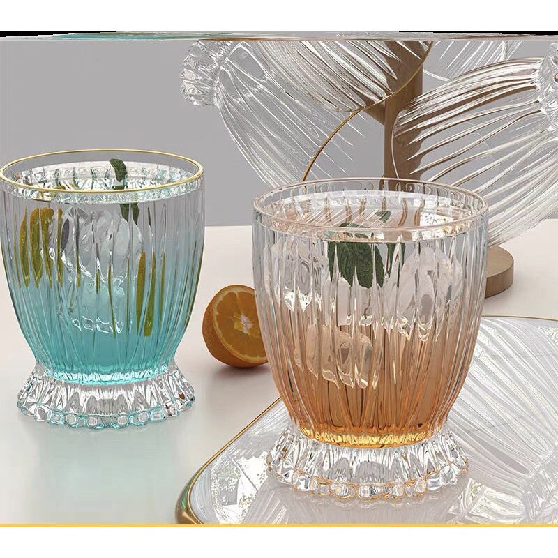 Cốc thủy tinh màu hổ phách,Ly thủy tinh chịu nhiệt cao cấp có tay cầm, hộp 2c, dung tích 440ml