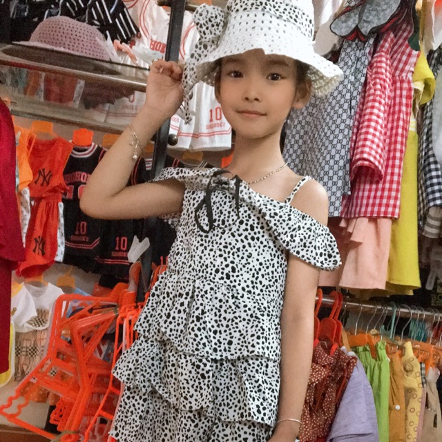 set đầm bé gái kèm mũ