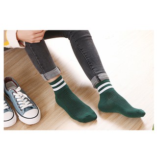 Tất Len Gân Style Hàn Cổ Cao 2 Sọc