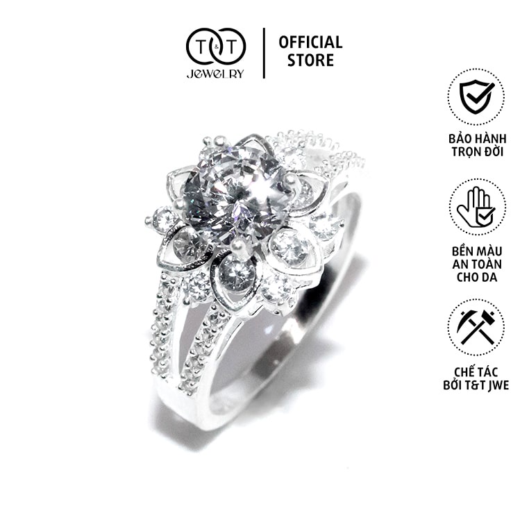 Nhẫn Bạc Nữ s925 Bạc Ý Hột Xoàn - T&amp;T Jewelry cao cấp NN067