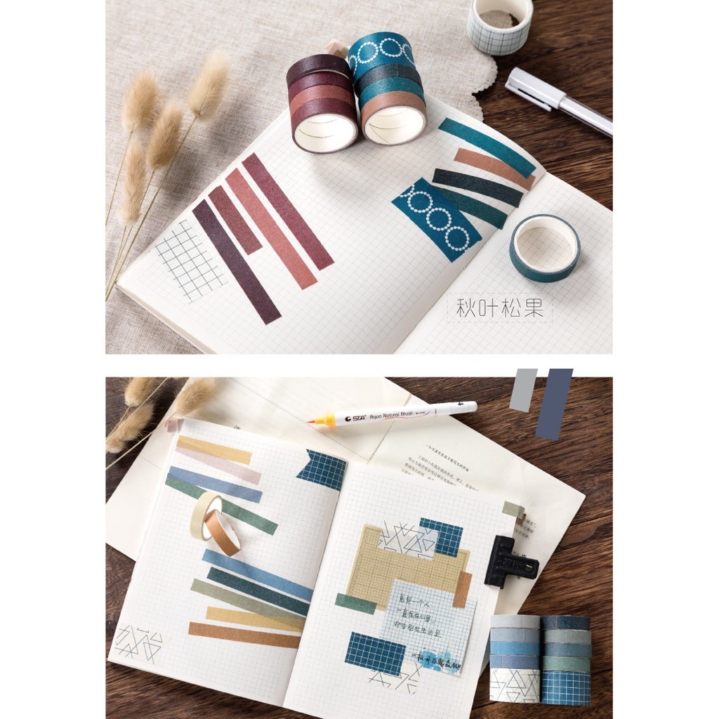 Set 10 cuộn băng dính washi tape trang trí planner, bujo WST232