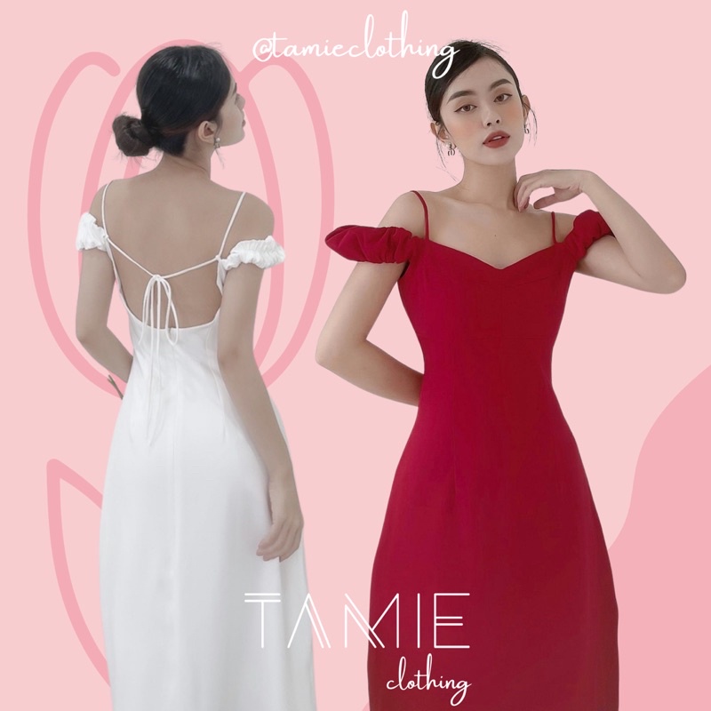 Đầm LOLITA Váy Midi Khoét Hở Lưng 2 Dây Tay Bèo TAMIEclothing