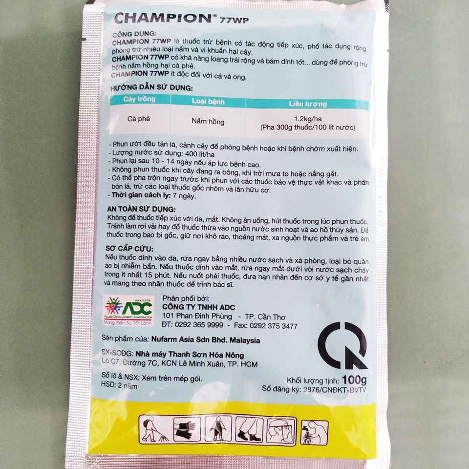 Thuốc trừ bệnh nấm hồng Champion 77WP - gói 100g