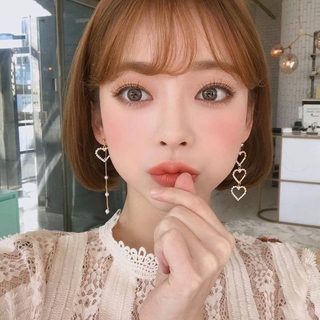 Bông Tai Dài Hình Trái Tim Đính Đá Thời Trang Cho Nữ
