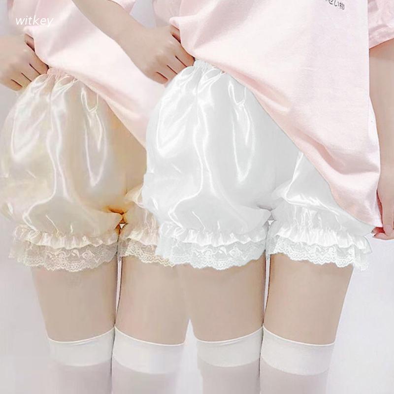 Quần lót bảo hộ bằng lụa satin viền ren bèo màu trơn phong cách gothic cho nữ