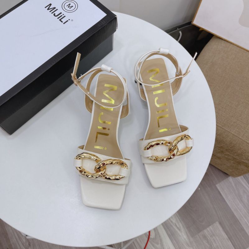 H(ẢNH THẬT) Sandal 5p Quai Xích To Mũi Vuông Da Mềm Êm Mijili Cao Cấp