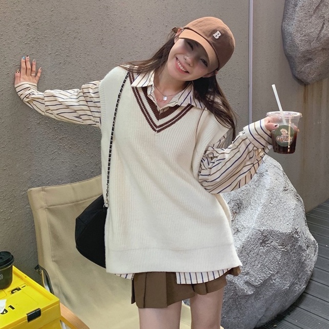 Áo Sơ Mi Nữ Dài Tay Cổ Chữ V Dáng Rộng Kẻ Sọc 45866 | BigBuy360 - bigbuy360.vn