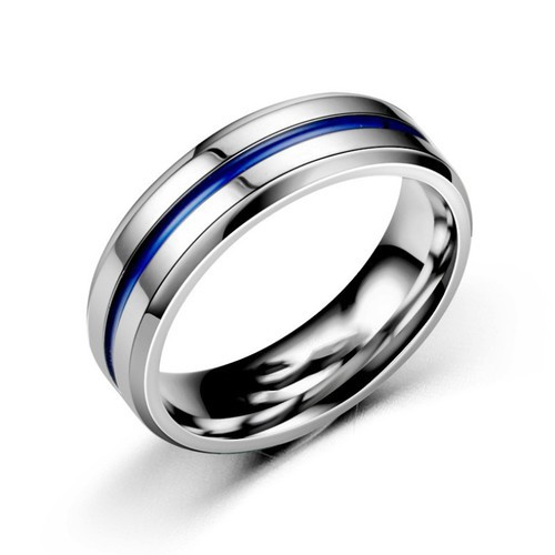 Nhẫn Nam Nữ 1 Sọc Xanh Titan Ko Đen TT 3032