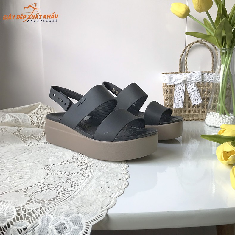 Sandal Cross Nữ Brooklyn Low Wedge Cao 5 cm Màu Đen