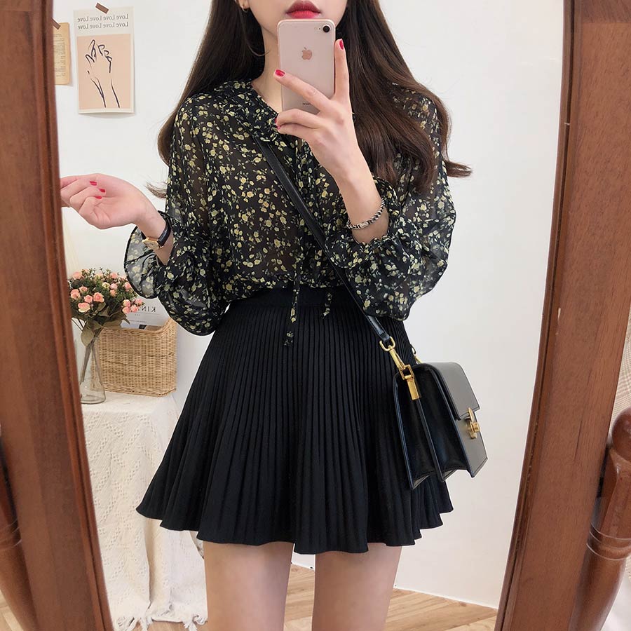 Chân Váy Chữ A Lưng Cao Xếp Ly Màu Trơn Thời Trang 27578