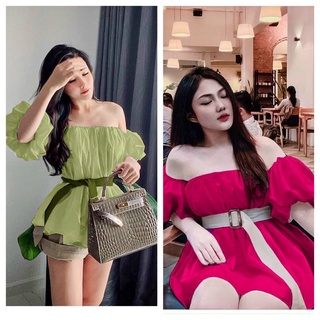 Sét Tk Áo bẹt vai quần shot siêu hot kèm đai như hình( Form chuẩn chất đẹp nặng tay)