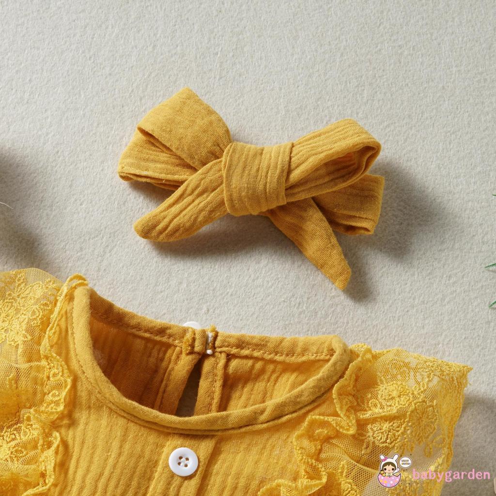 Bộ Áo Liền Quần Cổ Tròn Không Tay Phối Ren Dễ Thương Cho Bé 0-24 Tháng Tuổi