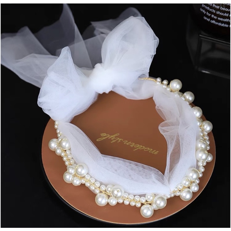 Voan cô dâu dải ngọc phụ kiện cưới