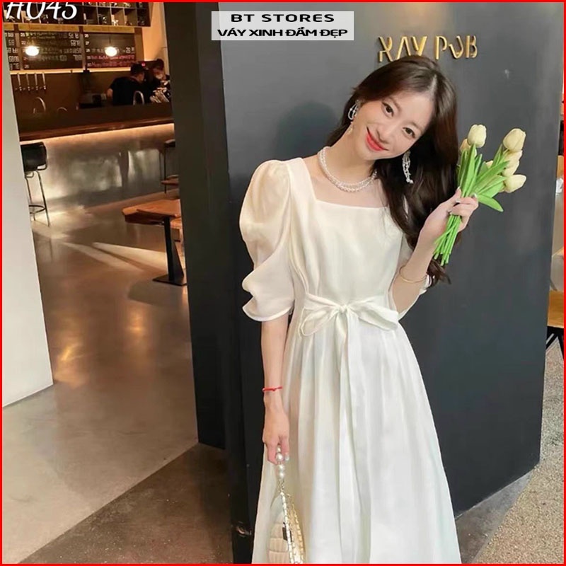 Đầm maxi thắt nơ eo chất lụa Hàn may hai lớp - BT151