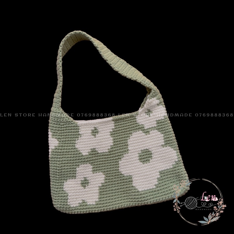 Túi len kẹp nách họa tiết hoa cúc bằng len cotton 100% mềm mại - phụ kiện thời trang handmade