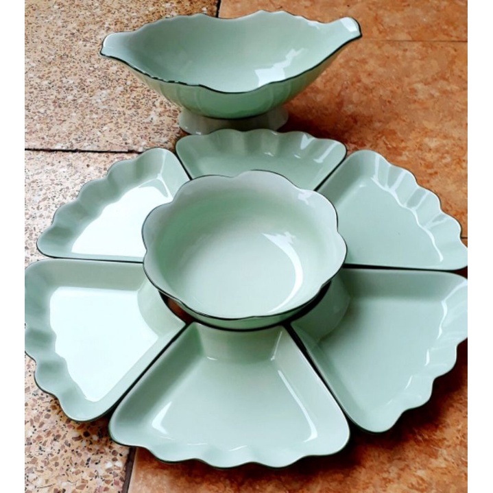 Bộ bát đĩa decor Hoa mặt trời men ngọc- Hàng sứ Bát Tràng