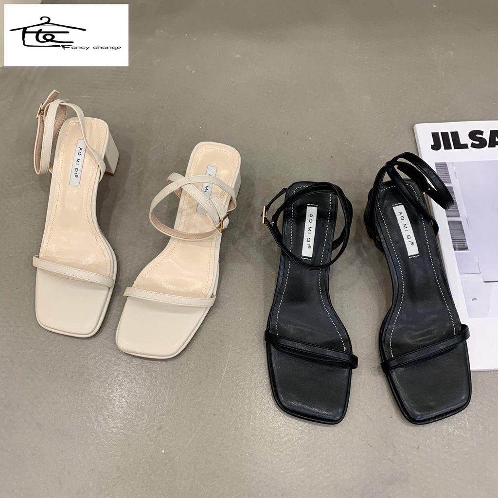 Giảm Giá Hot ~ Giày Sandal Cao Gót Dày Màu Xanh Dương Thanh Lịch Không Mệt Mỏi Dễ Phối Đồ Thời Trang Mùa Hè Cho Nữ