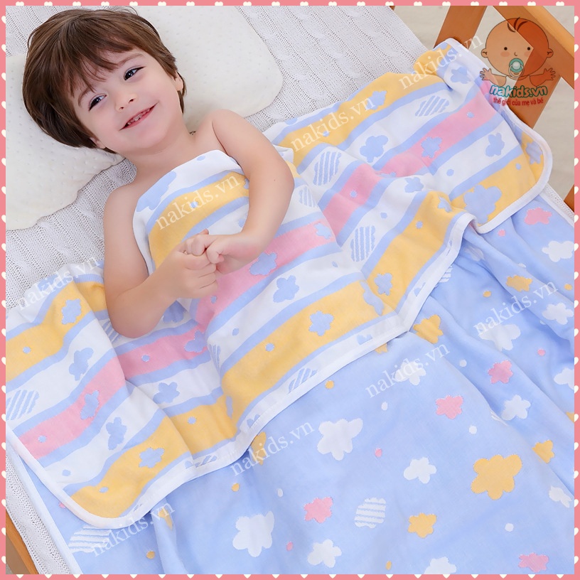 Chăn Cho Bé, Chăn Muslin 100% Cotton 6 Lớp Họa Tiết 2 Mặt Dày Dặn Và Mềm Mại Hàng Cao Cấp Loại 1