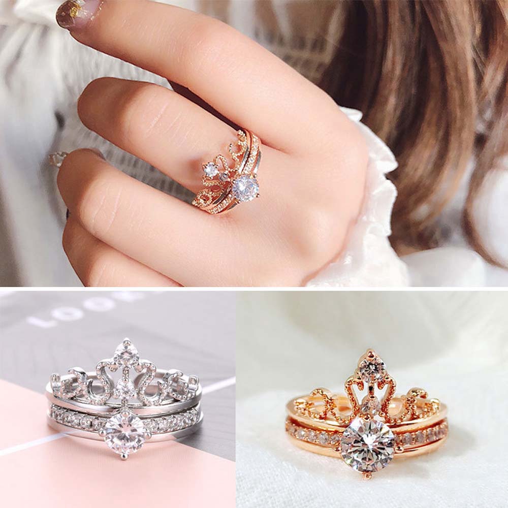 Nhẫn Hở Bằng Hợp Kim Hình Vương Miện 2 Trong 1 Thiết Kế Ấn Tượng