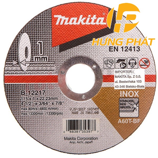 Đá cắt sắt mỏng Makita B-12217 Đá cắt mỏng 115x1.0x22